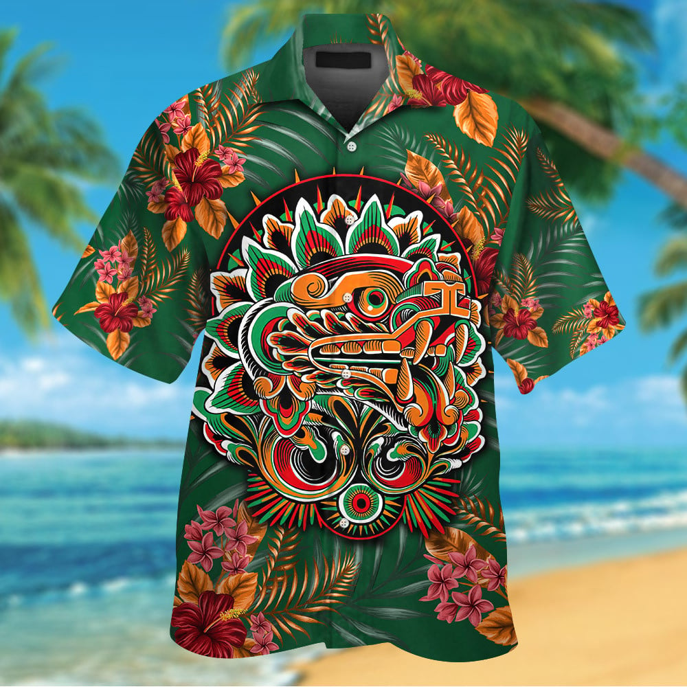 Aztec-Maya Serpent Gods Printed Hawaiian Shirt