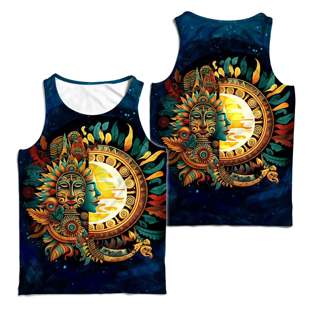 Aztec Luna Y Sol Mural Art 3D All Over Printed Shirts