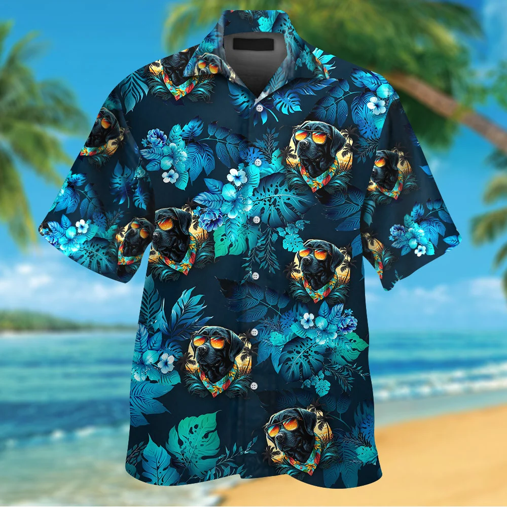 Black Labrador Retriever Dog Wearing Sunglass Funny Hawaiian Shirt