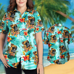 Boxer Dog Wearing Sunglass Funny Colorful Hawaiian Shirt