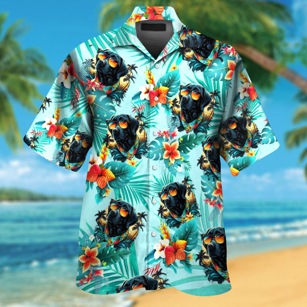 Black Labrador Retriever Dog Wearing Sunglass Funny Colorful Hawaiian Shirt