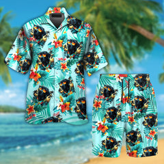 Black Labrador Retriever Dog Wearing Sunglass Funny Colorful Hawaiian Shirt