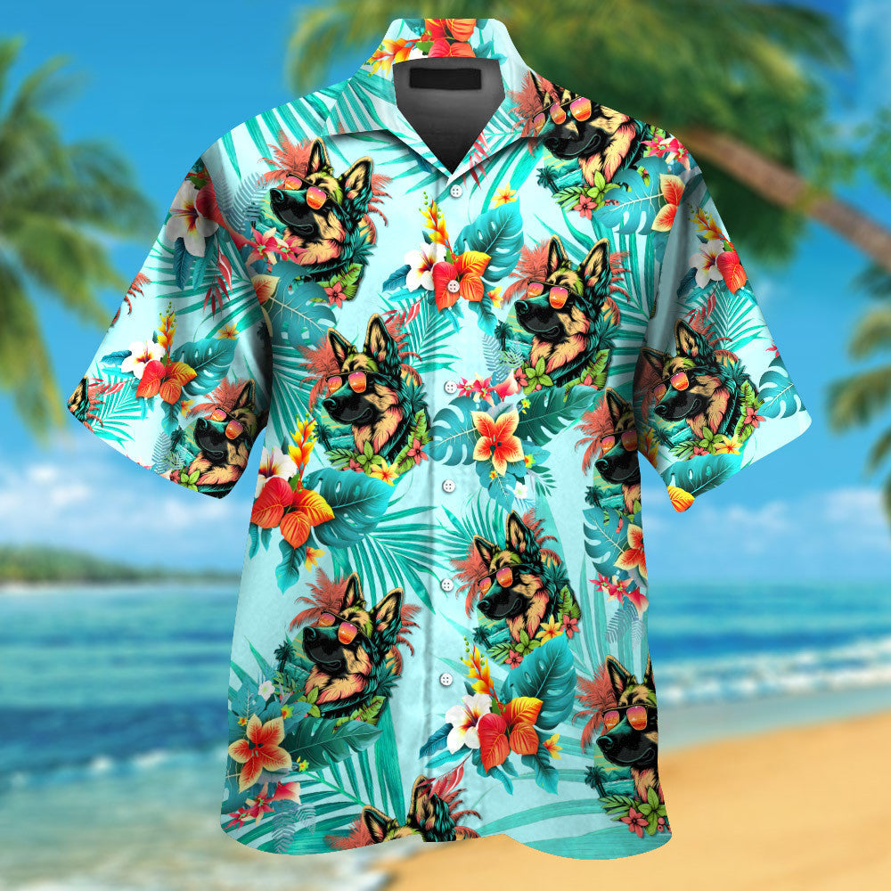 German Shepherd Dog Wearing Sunglass Funny Colorful Hawaiian Shirt