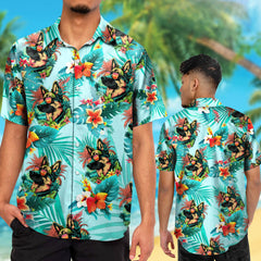 German Shepherd Dog Wearing Sunglass Funny Colorful Hawaiian Shirt