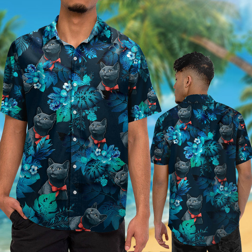 Russian Blue Cat Funny Hawaiian Shirt