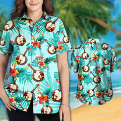 Banjo Tropical Flowers Colorful Hawaiian Shirt For Music Lover