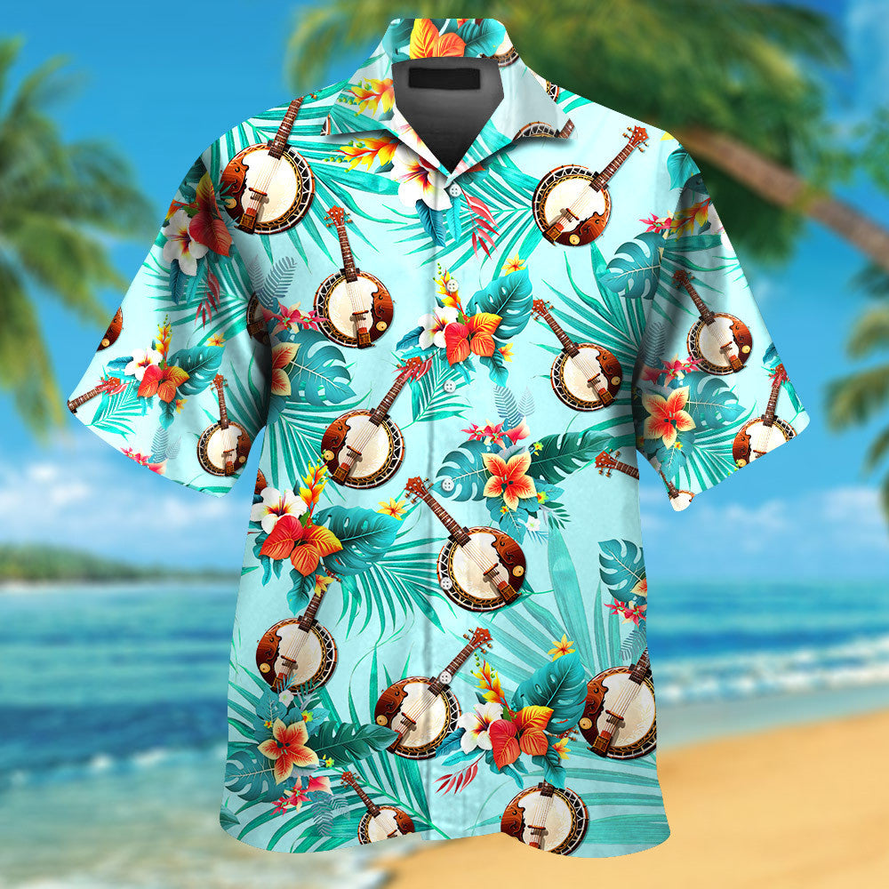 Banjo Tropical Flowers Colorful Hawaiian Shirt For Music Lover