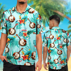 Banjo Tropical Flowers Colorful Hawaiian Shirt For Music Lover