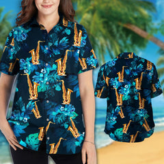 Saxophone Tropical Flowers Hawaiian Shirt For Music Lover