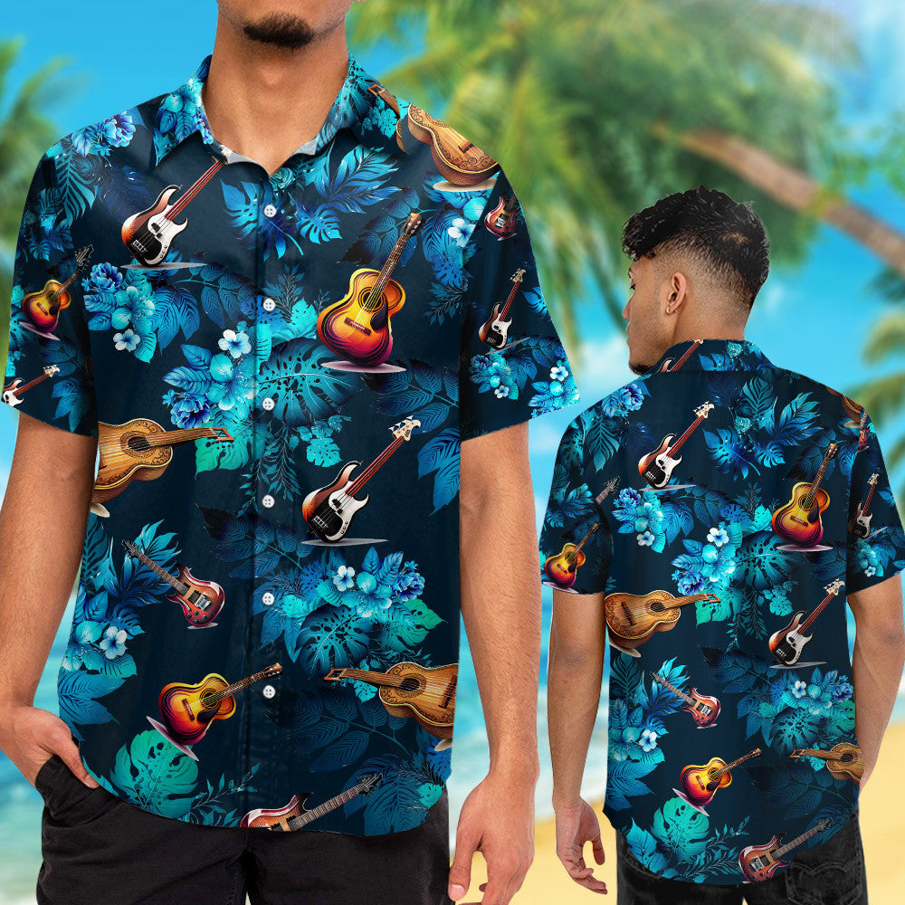 Guitar Tropical Flowers Hawaiian Shirt For Music Lover