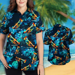 Trumpet Tropical Flowers Hawaiian Shirt For Music Lover