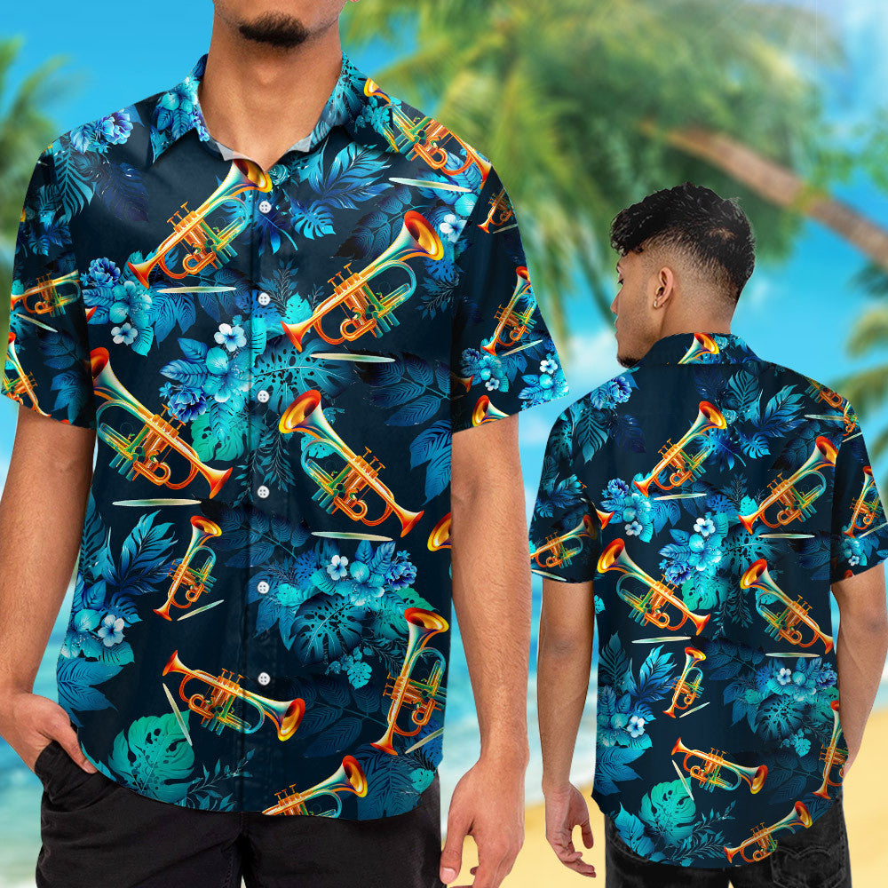 Trumpet Tropical Flowers Hawaiian Shirt For Music Lover