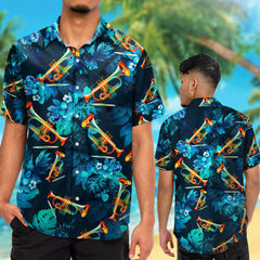 Trumpet Tropical Flowers Hawaiian Shirt For Music Lover