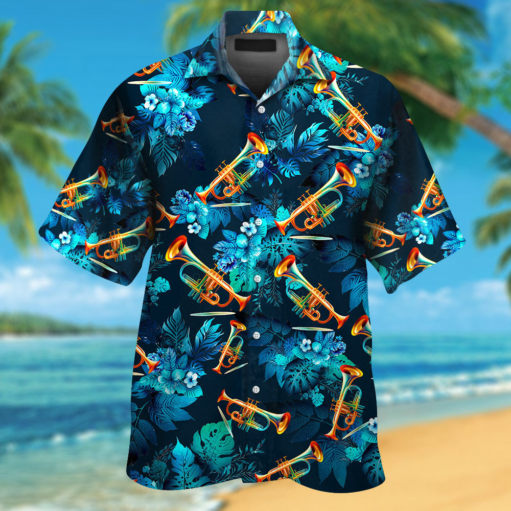 Trumpet Tropical Flowers Hawaiian Shirt For Music Lover