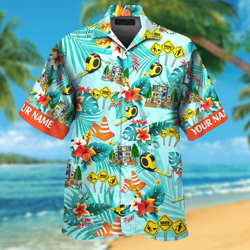 Custom Name Construction Worker Colorful Hawaiian Shirts for Men & Women