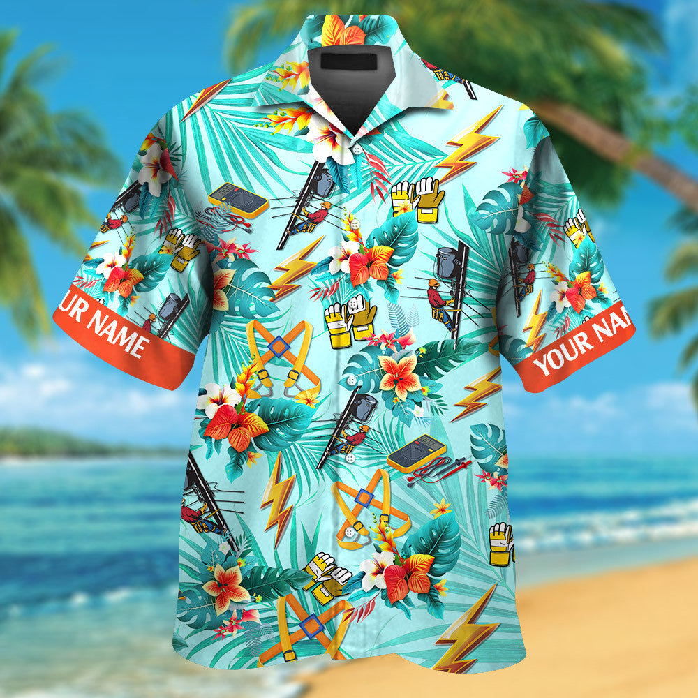 Custom Name Lineman Colorful Hawaiian Shirts for Men & Women