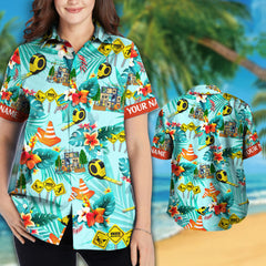 Custom Name Construction Worker Colorful Hawaiian Shirts for Men & Women