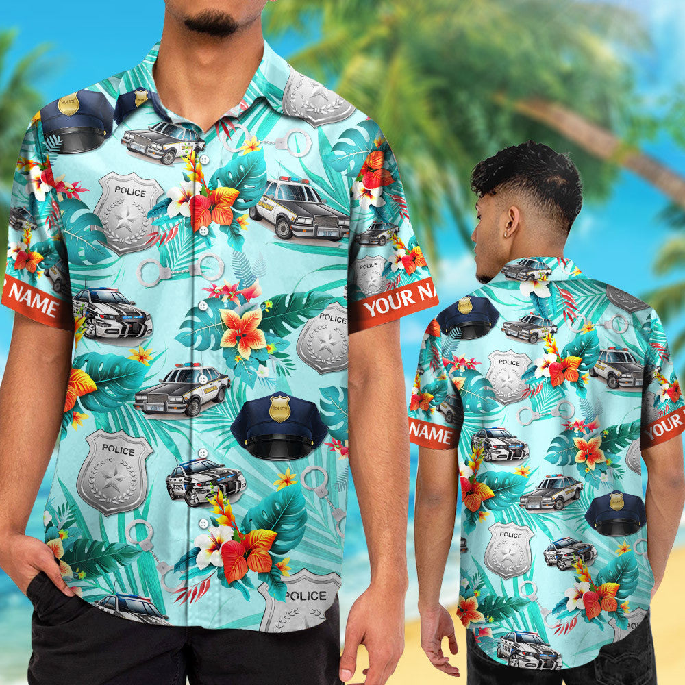 Custom Name Police Colorful Hawaiian Shirts for Men & Women