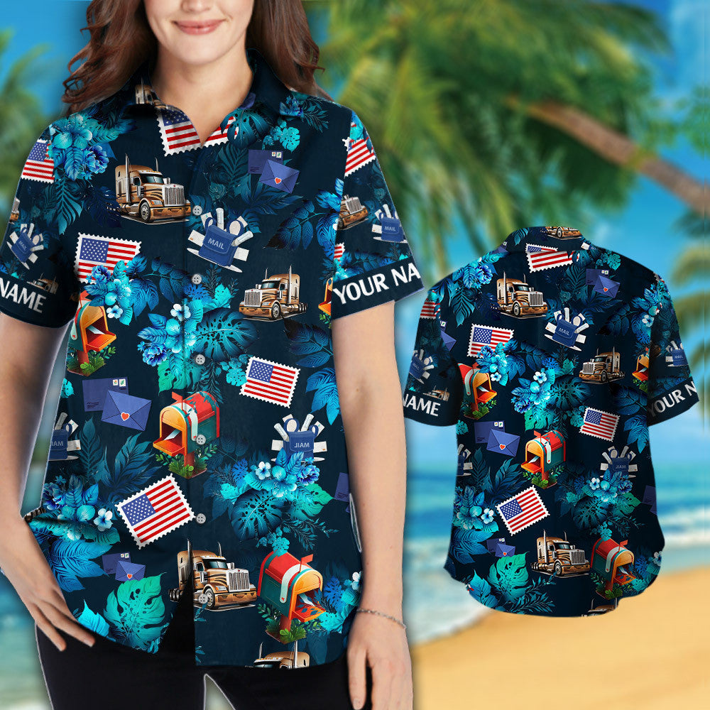 Custom Name Postal Worker Hawaiian Shirts for Men & Women