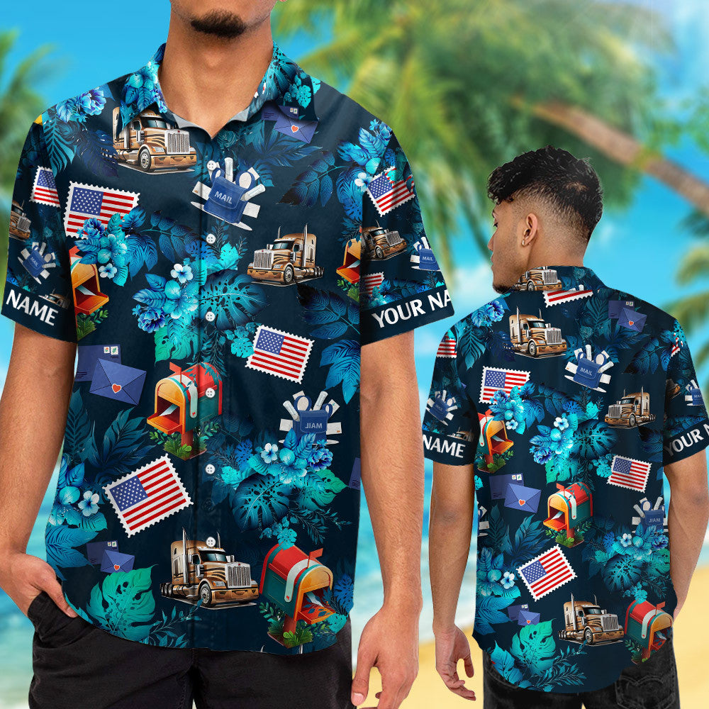 Custom Name Postal Worker Hawaiian Shirts for Men & Women