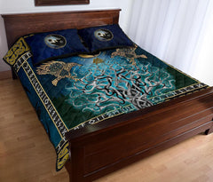 Viking Quilt Bed Set, Tree Of Life Fenrir Skoll And Hati Raven Rune - Amaze Style™-