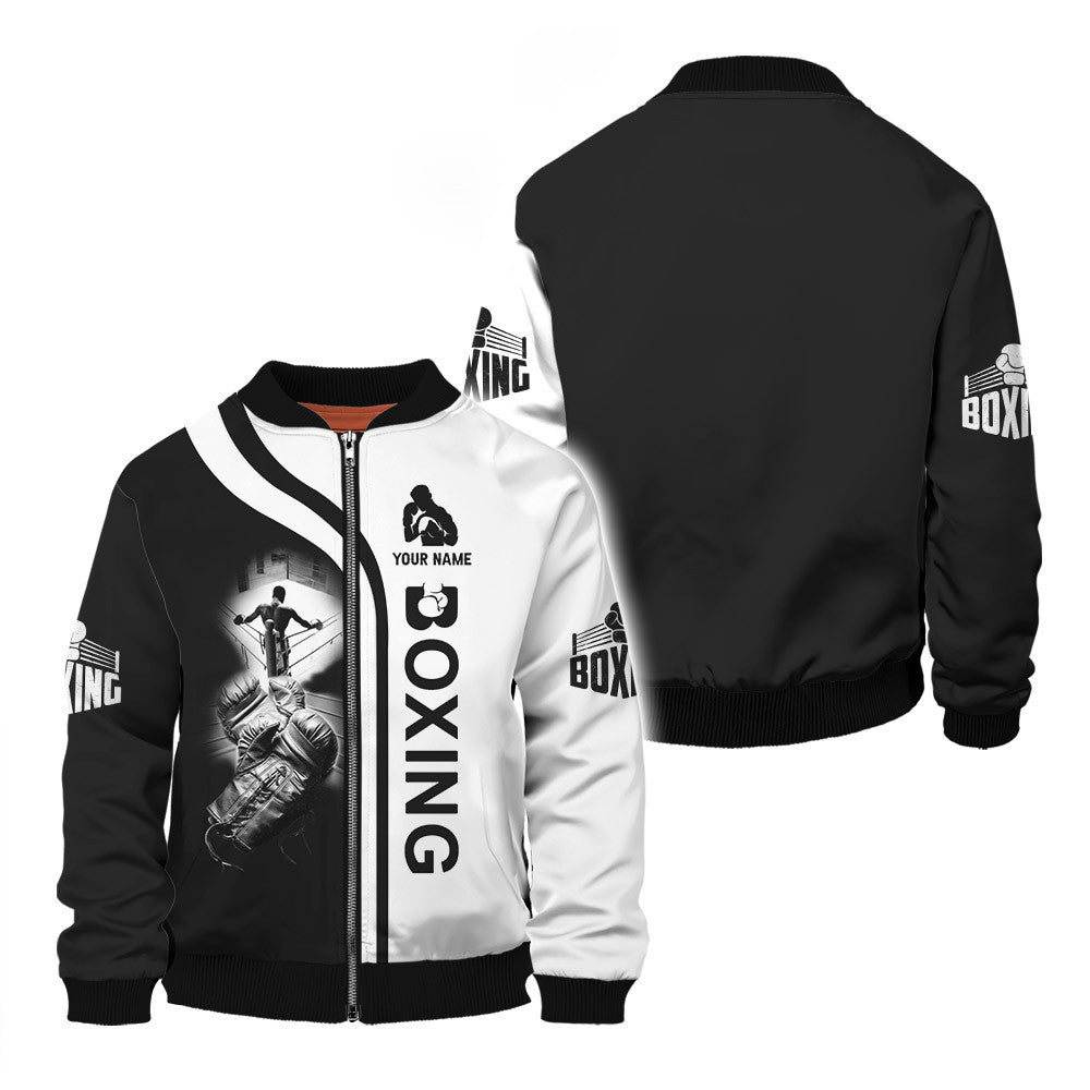 Boxing Custom Zipper Hoodie Gift For Boxing Lovers Black & White Boxing Gloves 3D Shirts