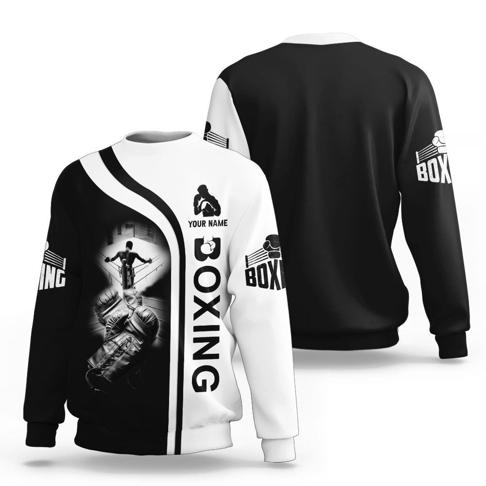 Boxing Custom Zipper Hoodie Gift For Boxing Lovers Black & White Boxing Gloves 3D Shirts