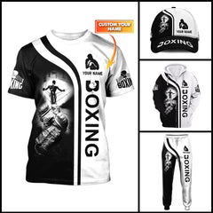 Boxing Custom Zipper Hoodie Gift For Boxing Lovers Black & White Boxing Gloves 3D Shirts