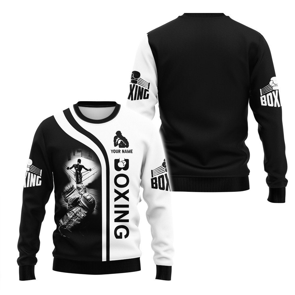 Boxing Custom Zipper Hoodie Gift For Boxing Lovers Black & White Boxing Gloves 3D Shirts