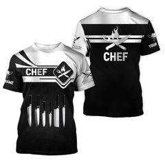 Chef Tshirt Cook 3D All Over Printed Black & White Custom Name 3D Shirts