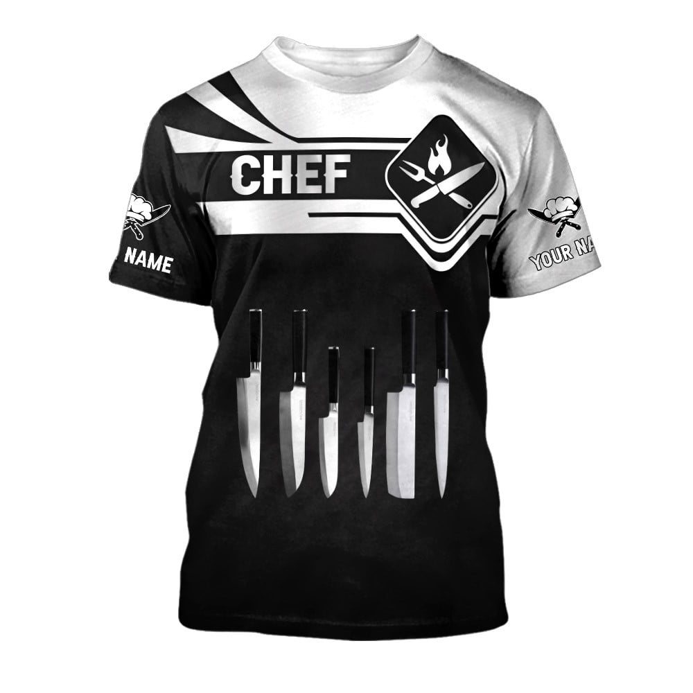 Chef Tshirt Cook 3D All Over Printed Black & White Custom Name 3D Shirts