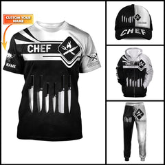 Chef Tshirt Cook 3D All Over Printed Black & White Custom Name 3D Shirts