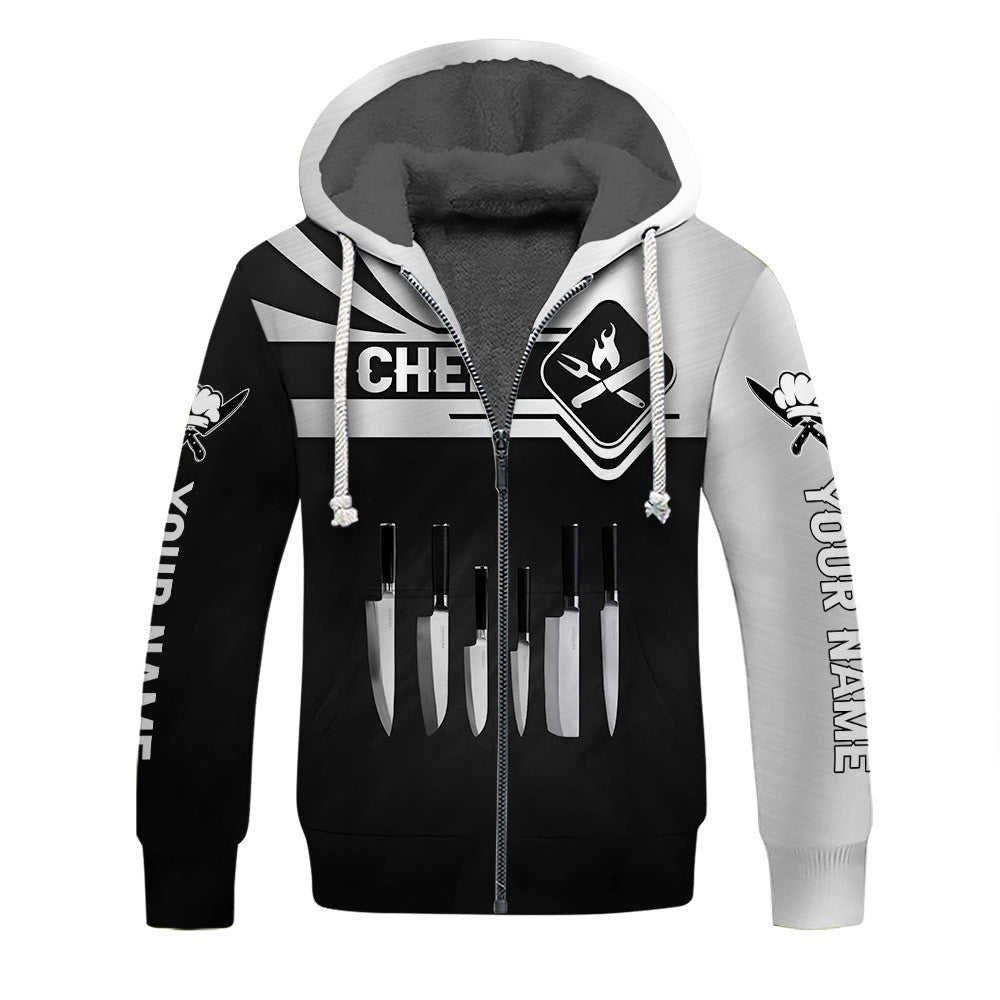 Chef Zipper Hoodie Cook 3D All Over Printed Black & White Custom Name 3D Shirts