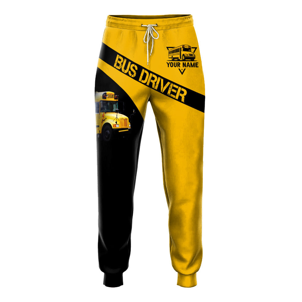 Custom Bus Driver Sweatpants School Bus 3D Print Sweatpants Black & Yellow School Bus Sweatpants