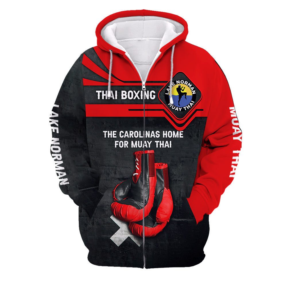 The Carolinas Home For Muay Thai Personalized Zipper Hoodie Red Muay Thai Gloves 3D Full Print Hoodie