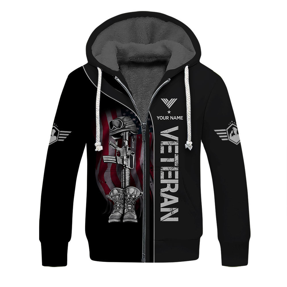 Veteran Zipper Hoodie American Soldiers And Flag Of USA Personalized 3D Hoodies