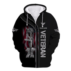 Veteran Zipper Hoodie American Soldiers And Flag Of USA Personalized 3D Hoodies