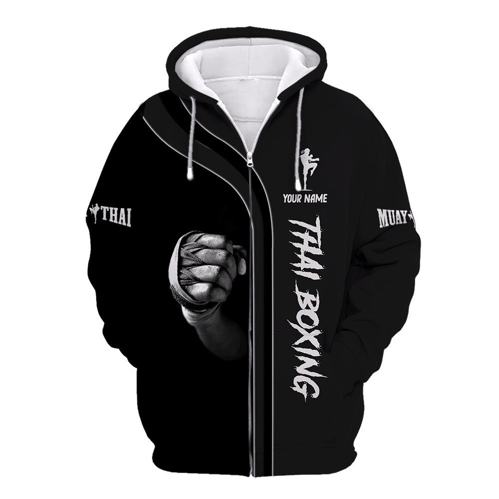 Muay Thai 3D Zipper Hoodie Thai Boxing Custom Zipper Hoodie Gift For Muay Thai Lovers