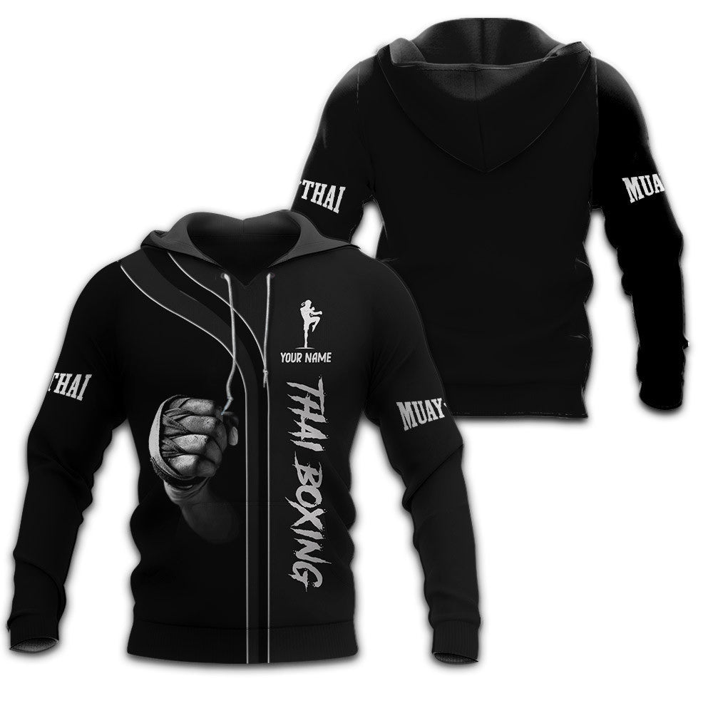 Muay Thai 3D Zipper Hoodie Thai Boxing Custom Zipper Hoodie Gift For Muay Thai Lovers