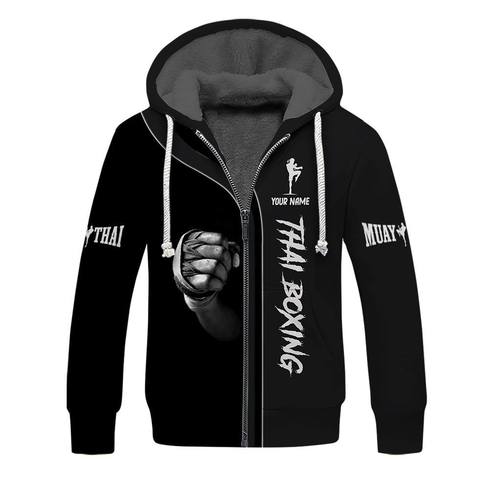 Muay Thai 3D Zipper Hoodie Thai Boxing Custom Zipper Hoodie Gift For Muay Thai Lovers