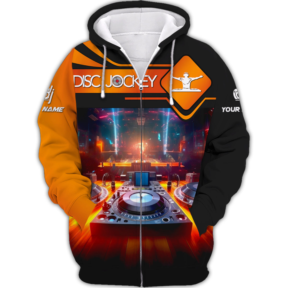 Custom DJ Night Club Music Zipper Hoodie Disc Jockey Zipper Hoodie DJ 3D Zipper Hoodie