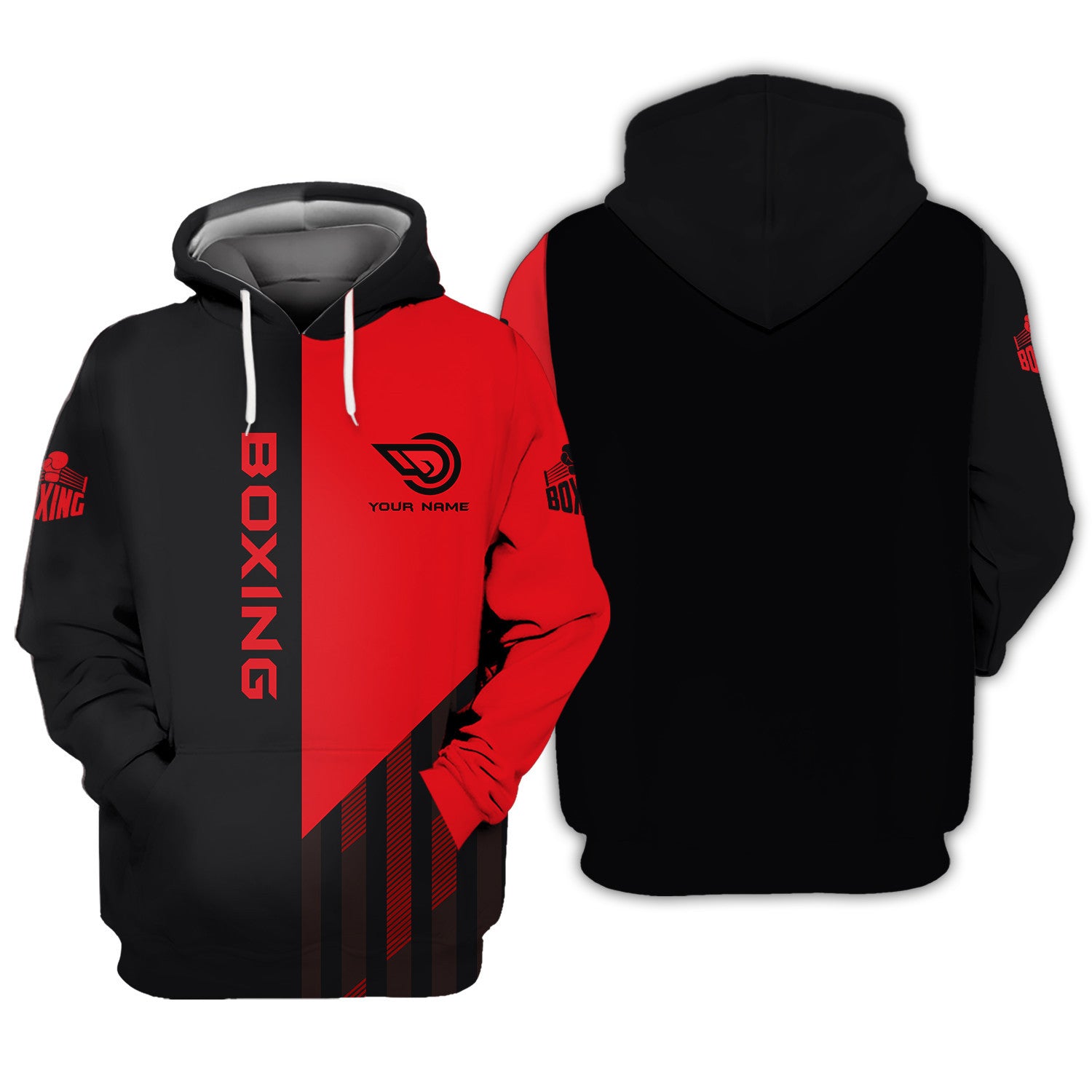 Boxing Custom Zipper Hoodie Boxing 3D Full Print Zipper Hoodie Black & Red