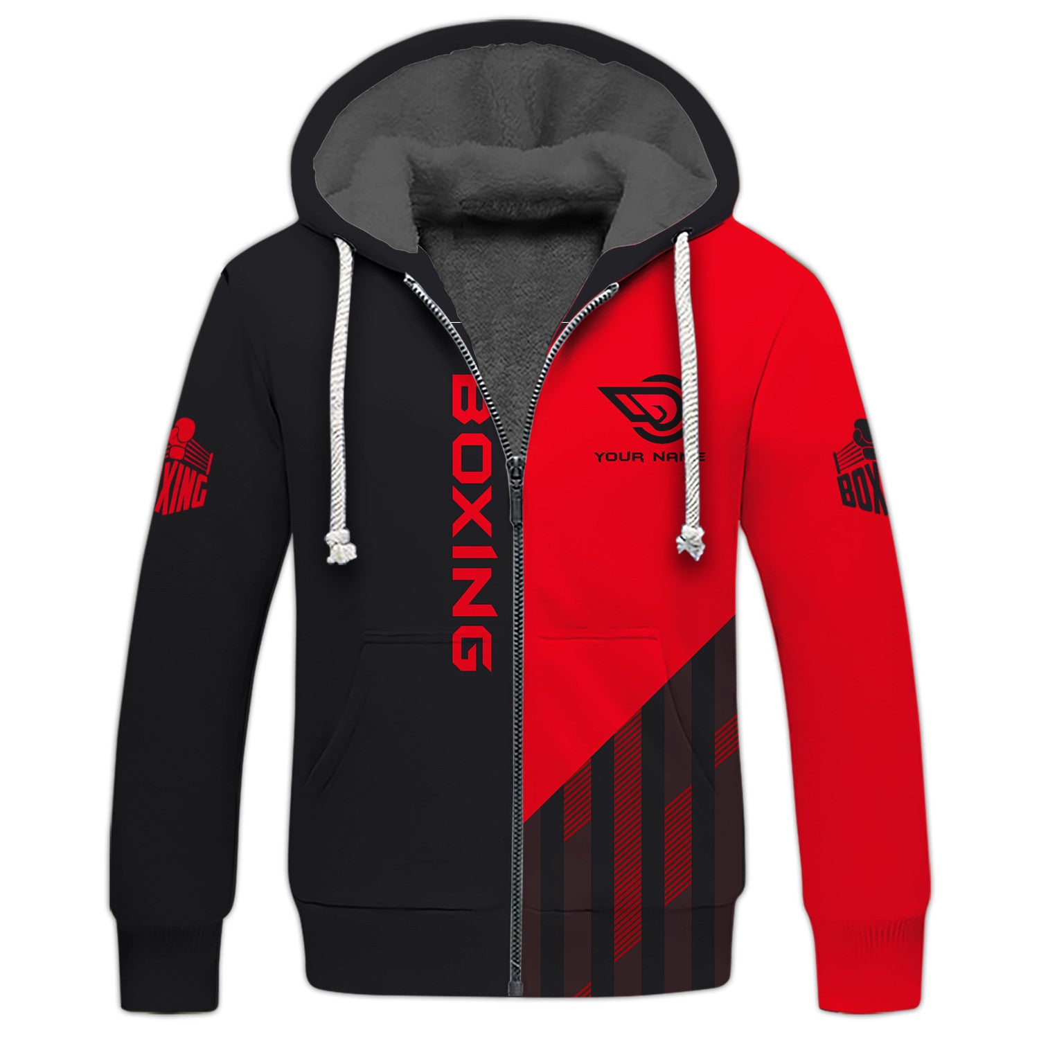 Boxing Custom Zipper Hoodie Boxing 3D Full Print Zipper Hoodie Black & Red