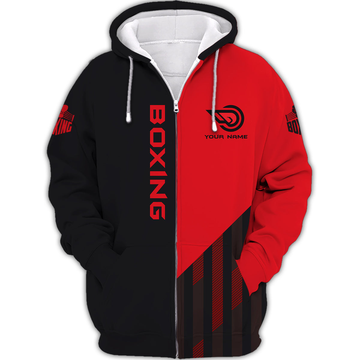 Boxing Custom Zipper Hoodie Boxing 3D Full Print Zipper Hoodie Black & Red