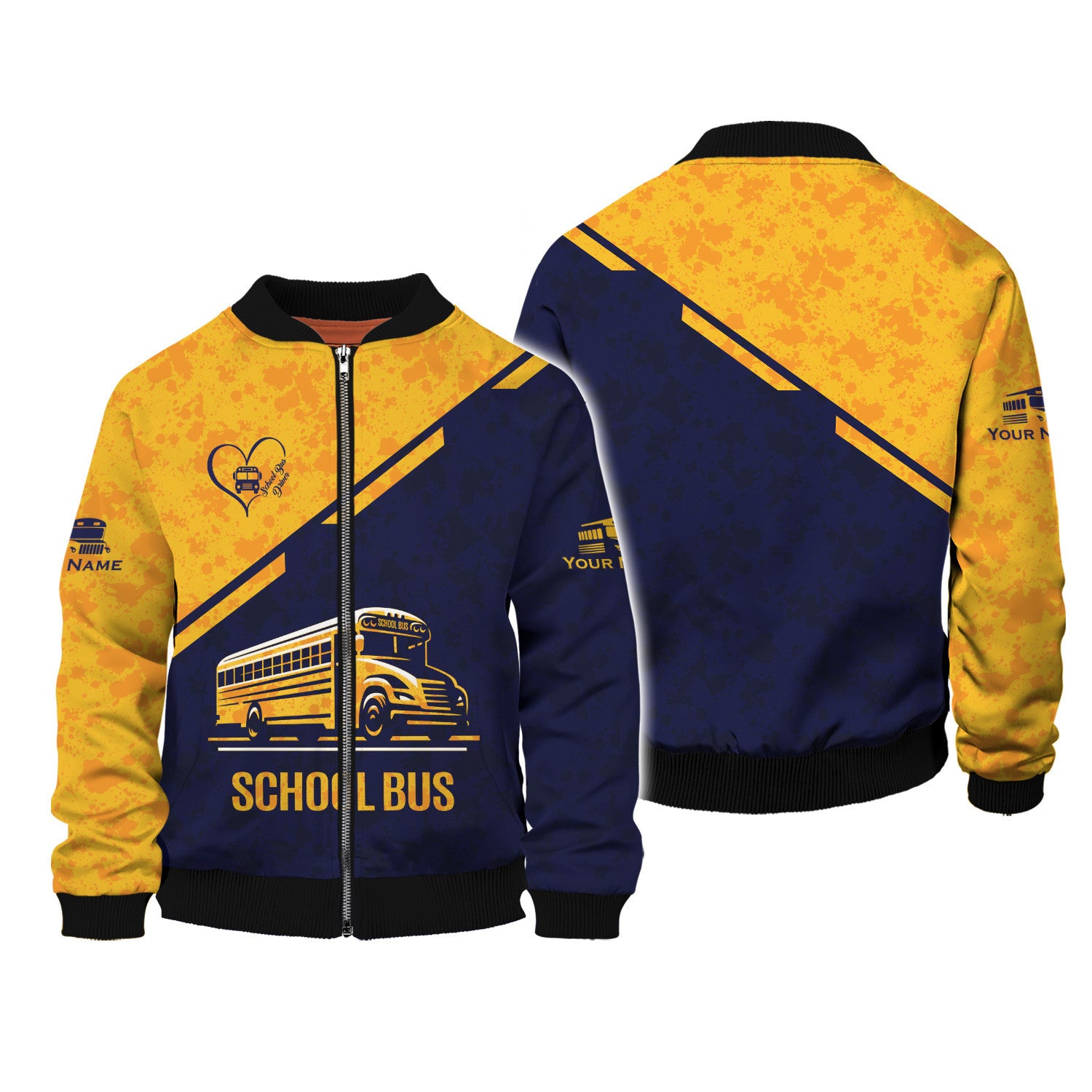 Custom School Bus Zipper Hoodie School Bus Driver Zipper Hoodie Golden School Bus 3D Zipper Hoodie