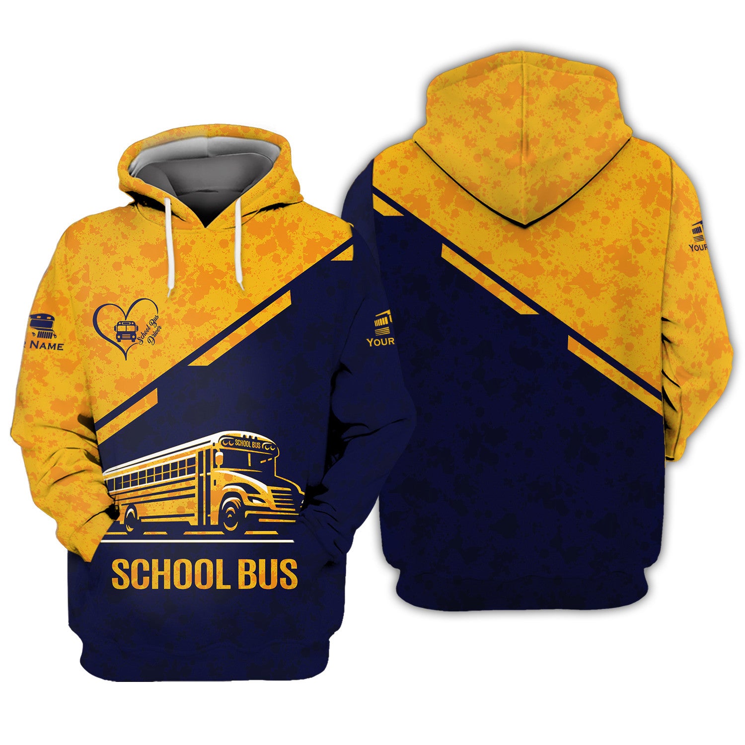 Custom School Bus Zipper Hoodie School Bus Driver Zipper Hoodie Golden School Bus 3D Zipper Hoodie