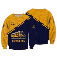 Custom School Bus Zipper Hoodie School Bus Driver Zipper Hoodie Golden School Bus 3D Zipper Hoodie