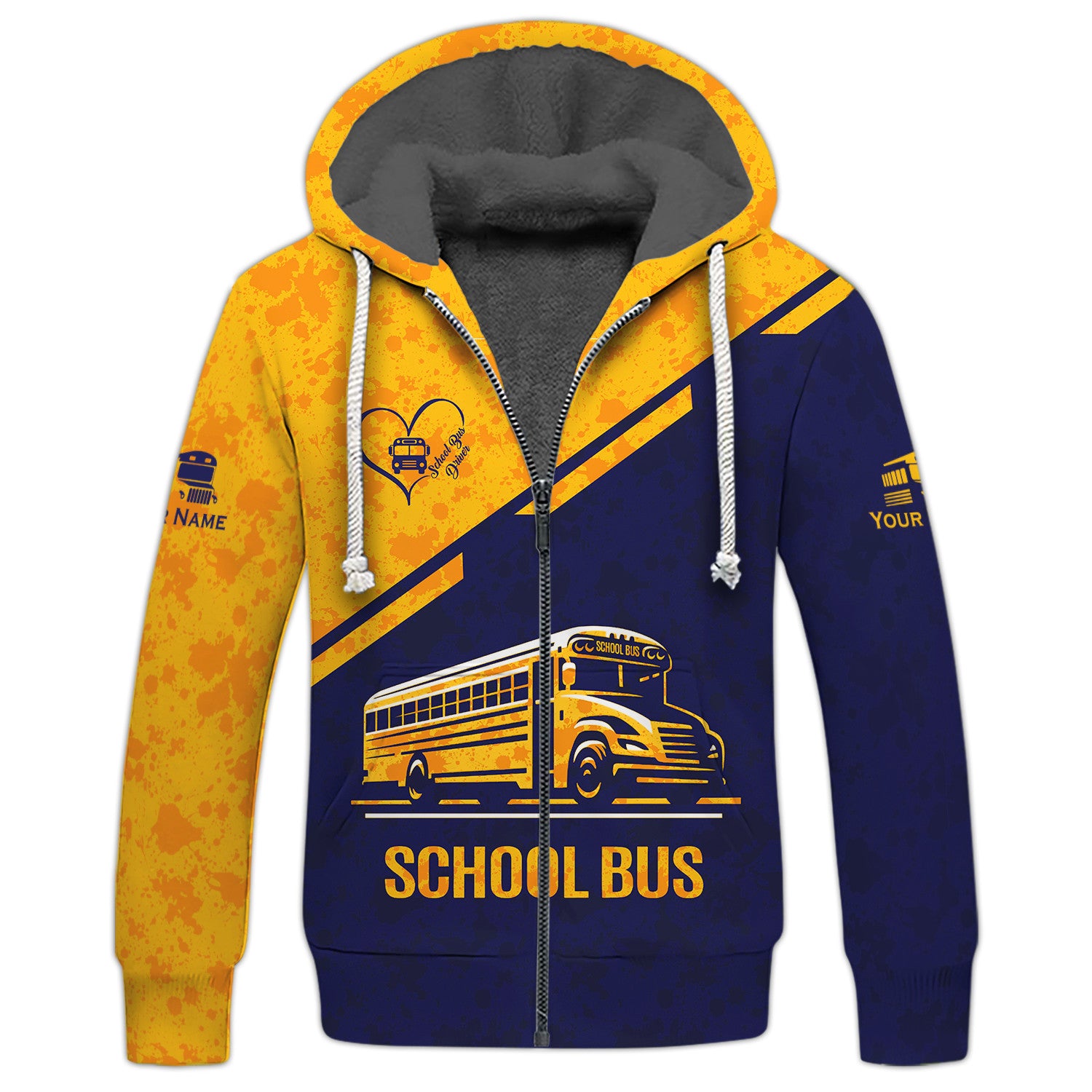 Custom School Bus Zipper Hoodie School Bus Driver Zipper Hoodie Golden School Bus 3D Zipper Hoodie