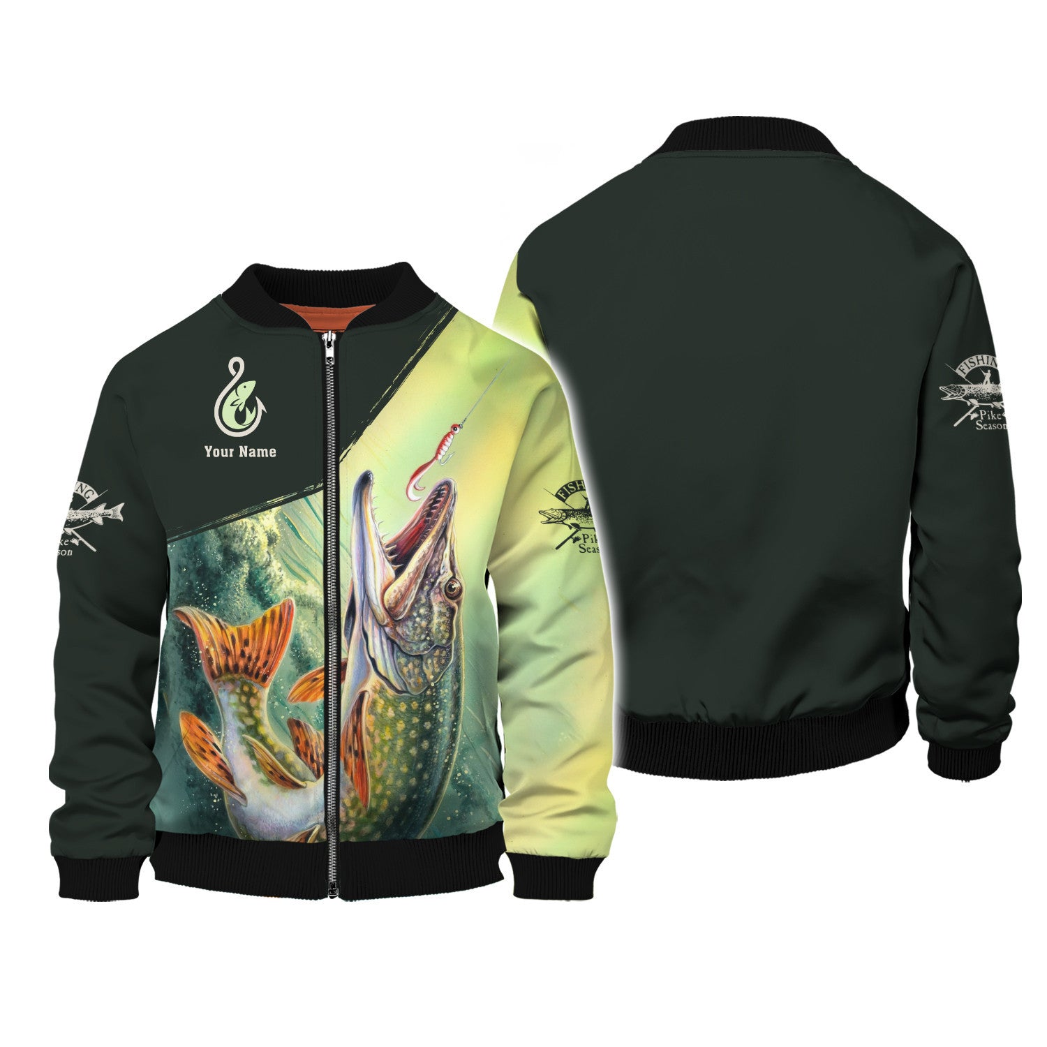 Fishing Custom Zipper Hoodie Pike Fish 3D Zipper Hoodie Fishing Lover Gift