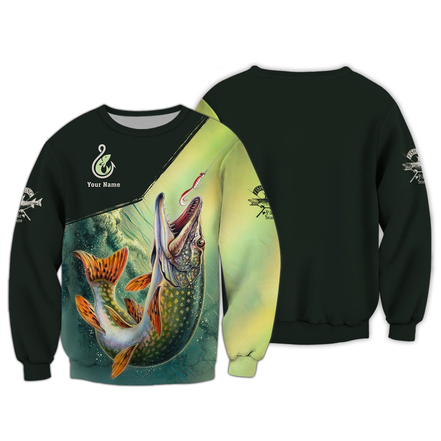 Fishing Custom Zipper Hoodie Pike Fish 3D Zipper Hoodie Fishing Lover Gift